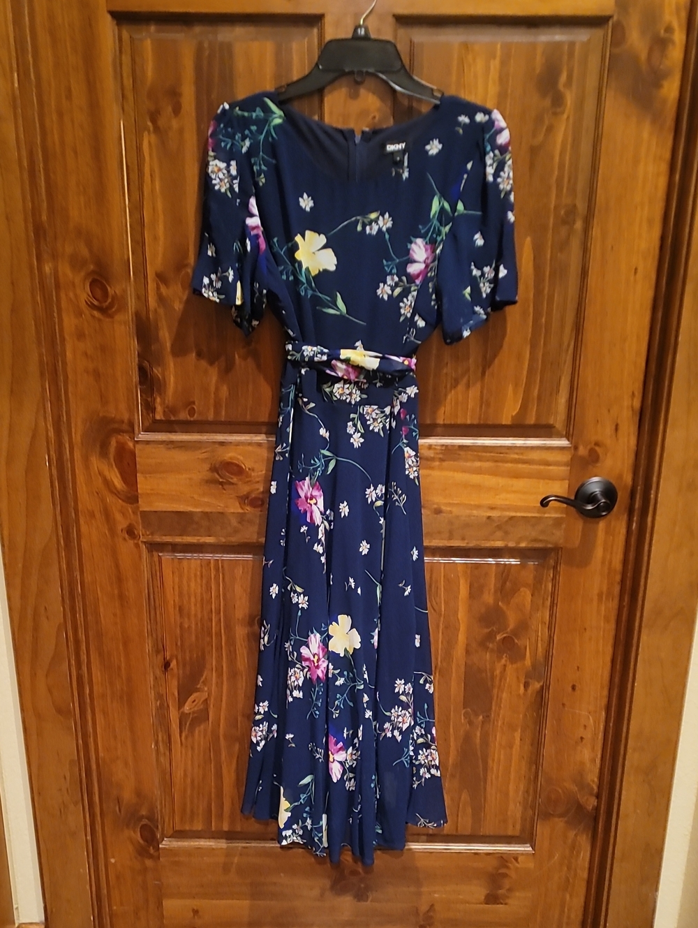 DKNY Navy Floral Maxi Dress with Tie Belt